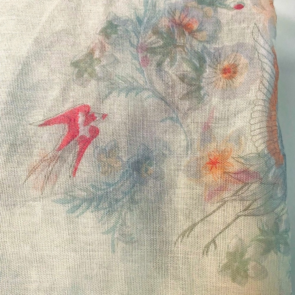 Nicole Marciano Cream Sheer Floral and Bird Infinity Scarf